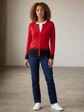 Karen Scott Red & Black Cardigan Sweater - Size S